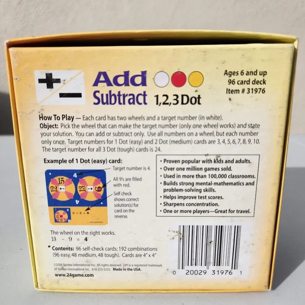 Suntex 24 Game Primer Add Subtract 96 Cards Addition Subtraction Educational